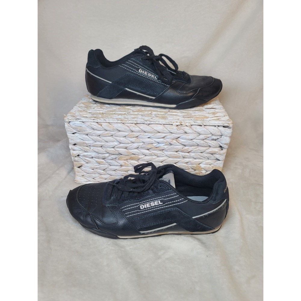 Diesel Step Gear Y2K Streetwear Sneakers Mens 8.5 Black Leather Sport Luxe Urban